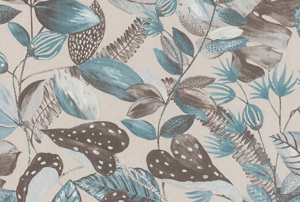 Papel Tapiz Emil & Hugo Colección Moana ANUBIAS AQUA & WARM GREY 300788