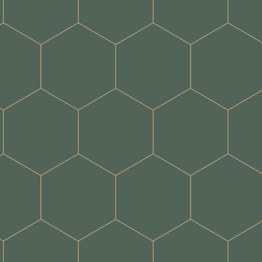 [139228] Papel tapiz con estampado hexagonal verde oscuro y oro 156139228 156-139228